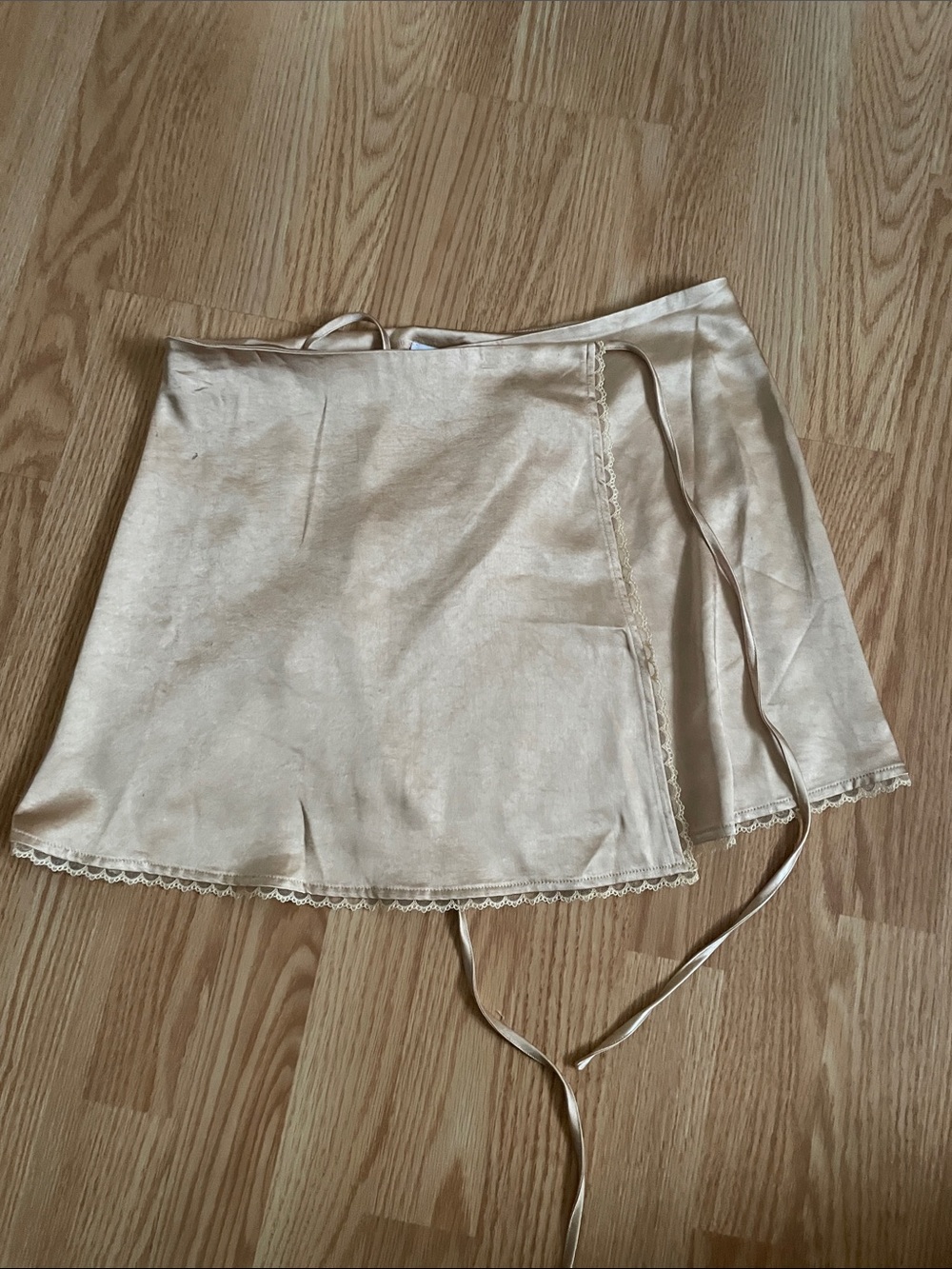 Princess Polly Champagne Wrap Mini Skirt with Lace Trim